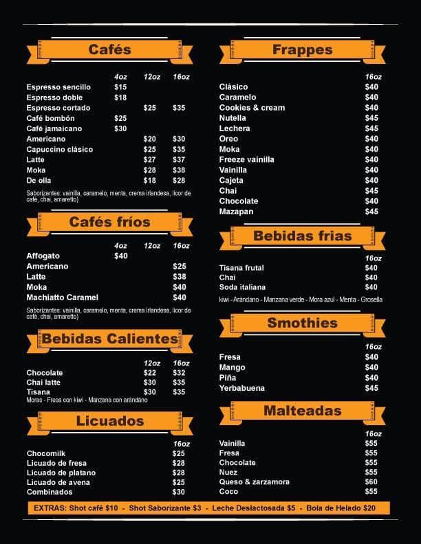 Menu at Temichoque Cafeteria, Valle de Banderas