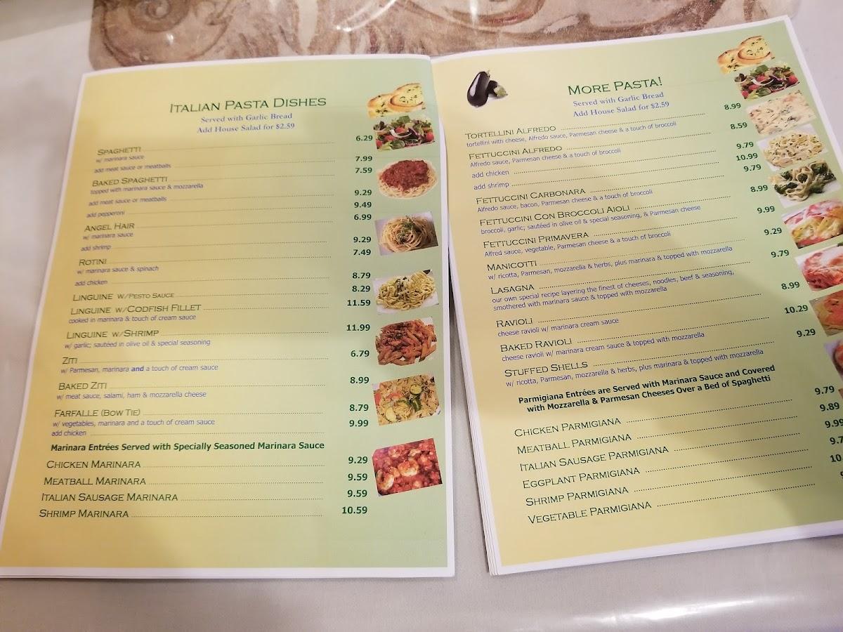 Menu at Valentino's restaurant, Clintwood