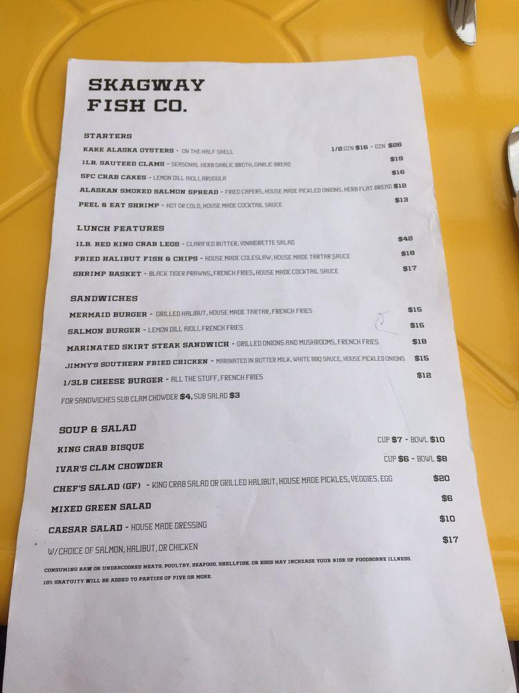 Menu at Skagway Fish Company restaurant, Skagway