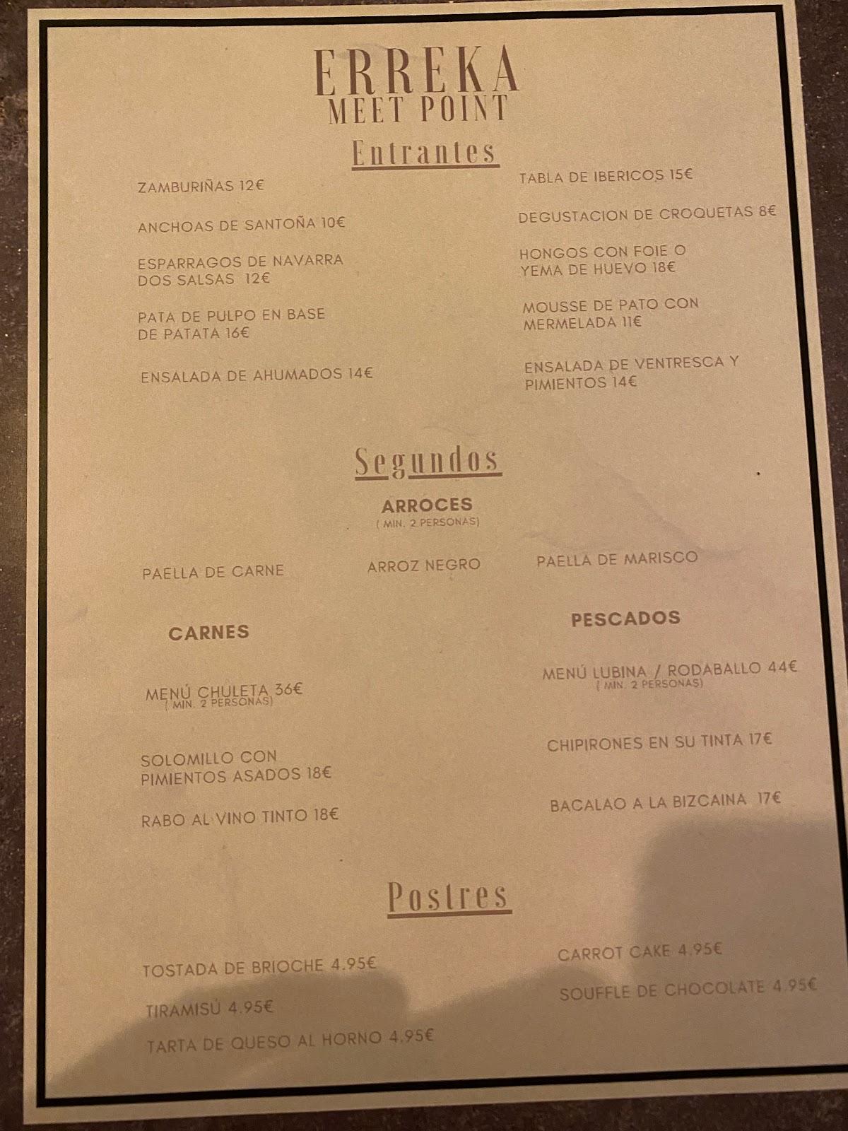 Carta del restaurante Erreka Meet Point, Munguía