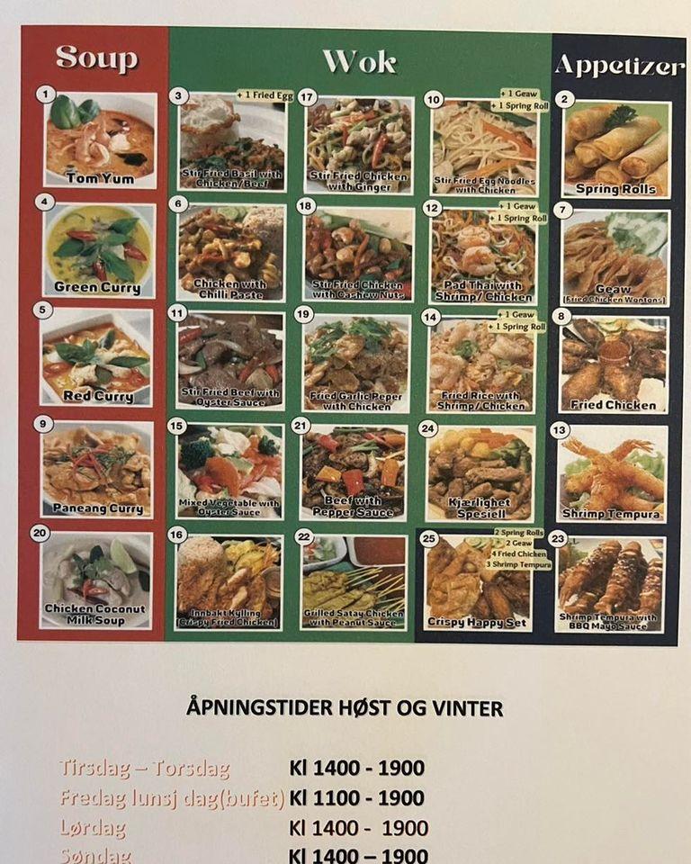 Menu at Pan Thai take away kafé catering restaurant, Mosjøen