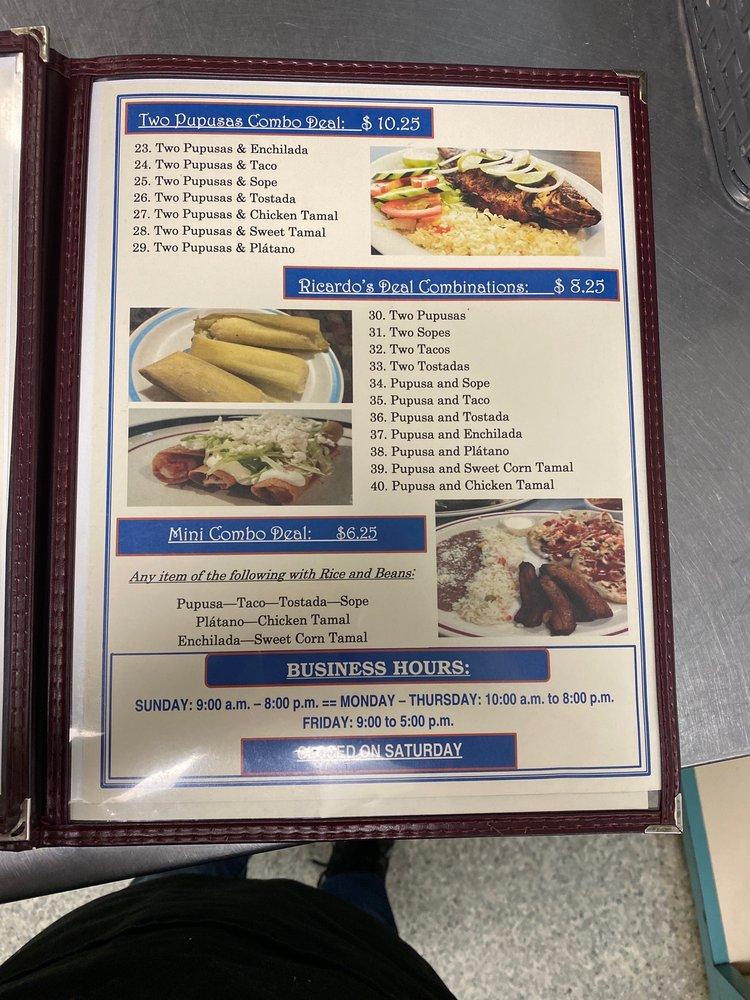 Menu at El Salvador Restaurant, Farmersville