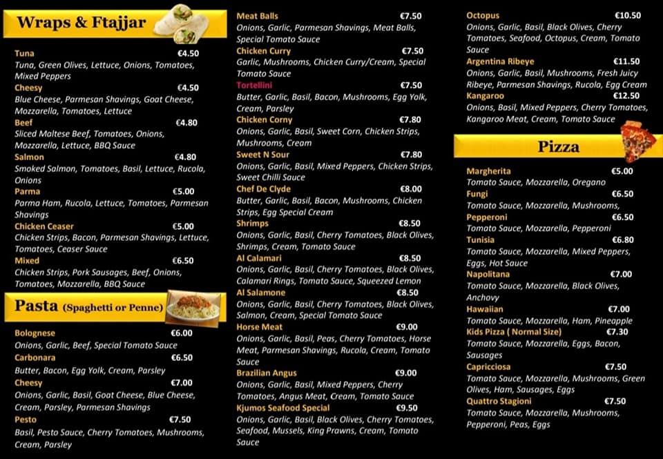 Menu at Kjumos Bakery Pasta & Pizzeria, Hamrun