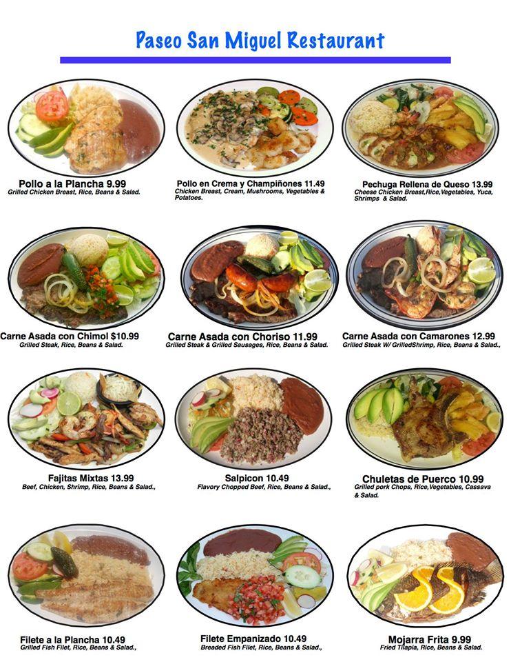 Menu at Paseo San Miguel restaurant, Pico Rivera, Rosemead Blvd