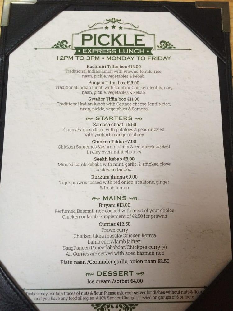 Menu at Pickle Restaurant, Dublin