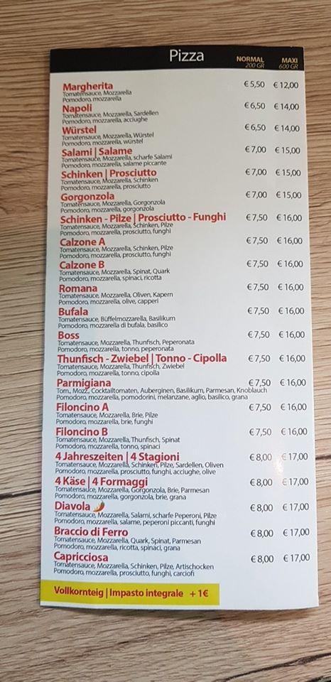 Menu at Pizza Time restaurant, Nals