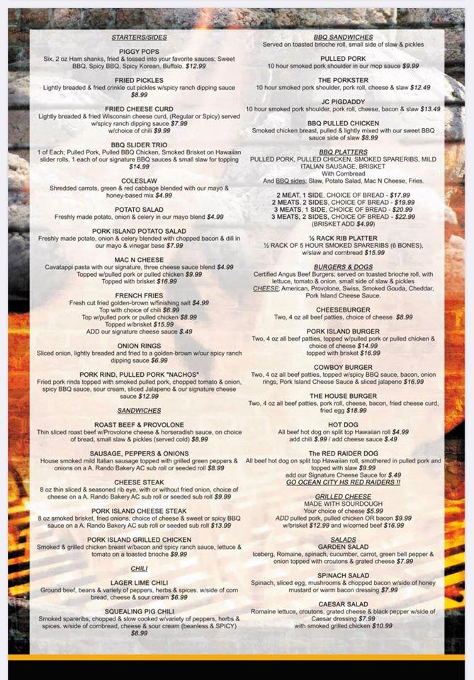 Menu at Pork Island Grill BBQ, Ocean City