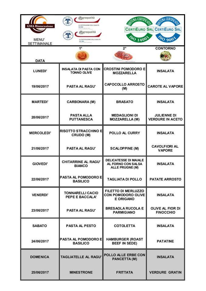 Menu di Ristorante Self GMA Ristorazione srl 