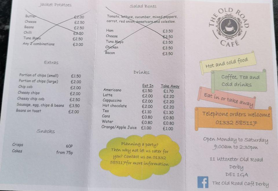 Menu at The Old Road Cafe, Derby, Derby