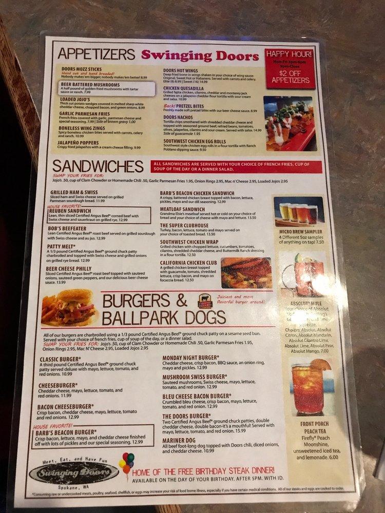 Menu at The Swinging Doors pub & bar, Spokane, W Francis Ave