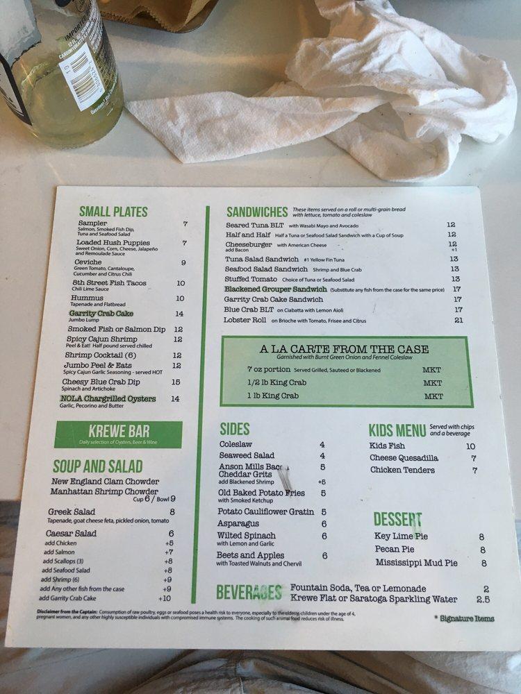 Menu at Captain & Krewe Seafood Market & Raw Bar, Naples