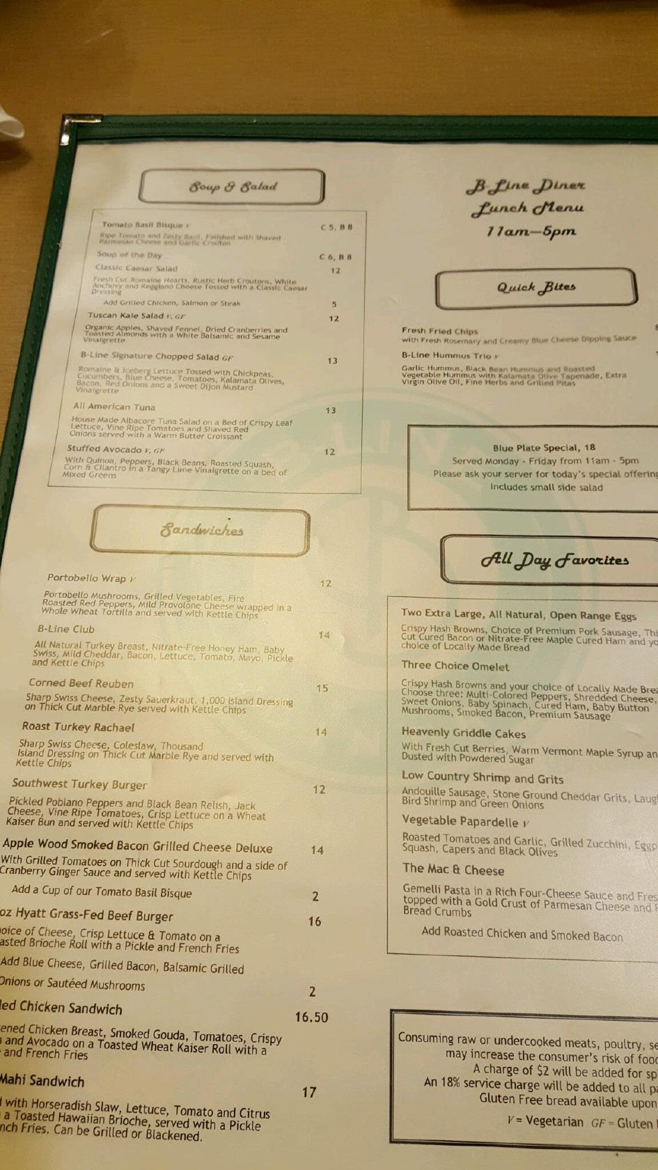 Menu At B-Line Diner Restaurant, Orlando