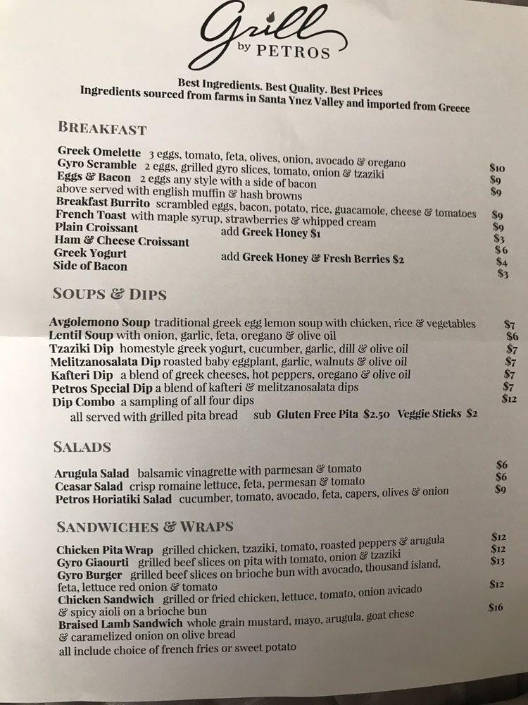 Menu at Grill by PETROS restaurant, El Segundo