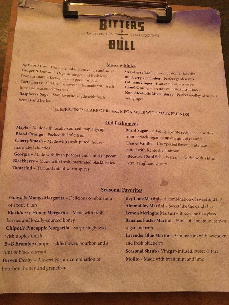 Menu at Bitters + Bull pub & bar, Lake Tomahawk