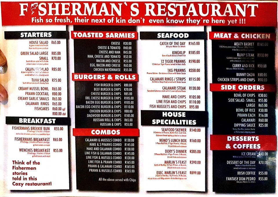 Menu at Fisherman's Restaurant and Bar, Saint Lucia