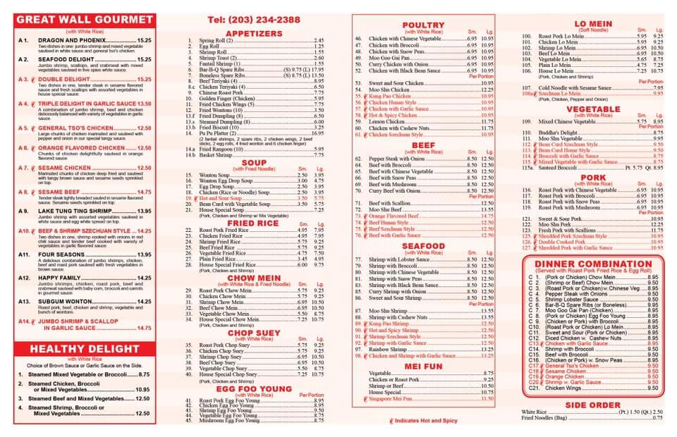 Menu at Great Wall Restaurant, North Haven