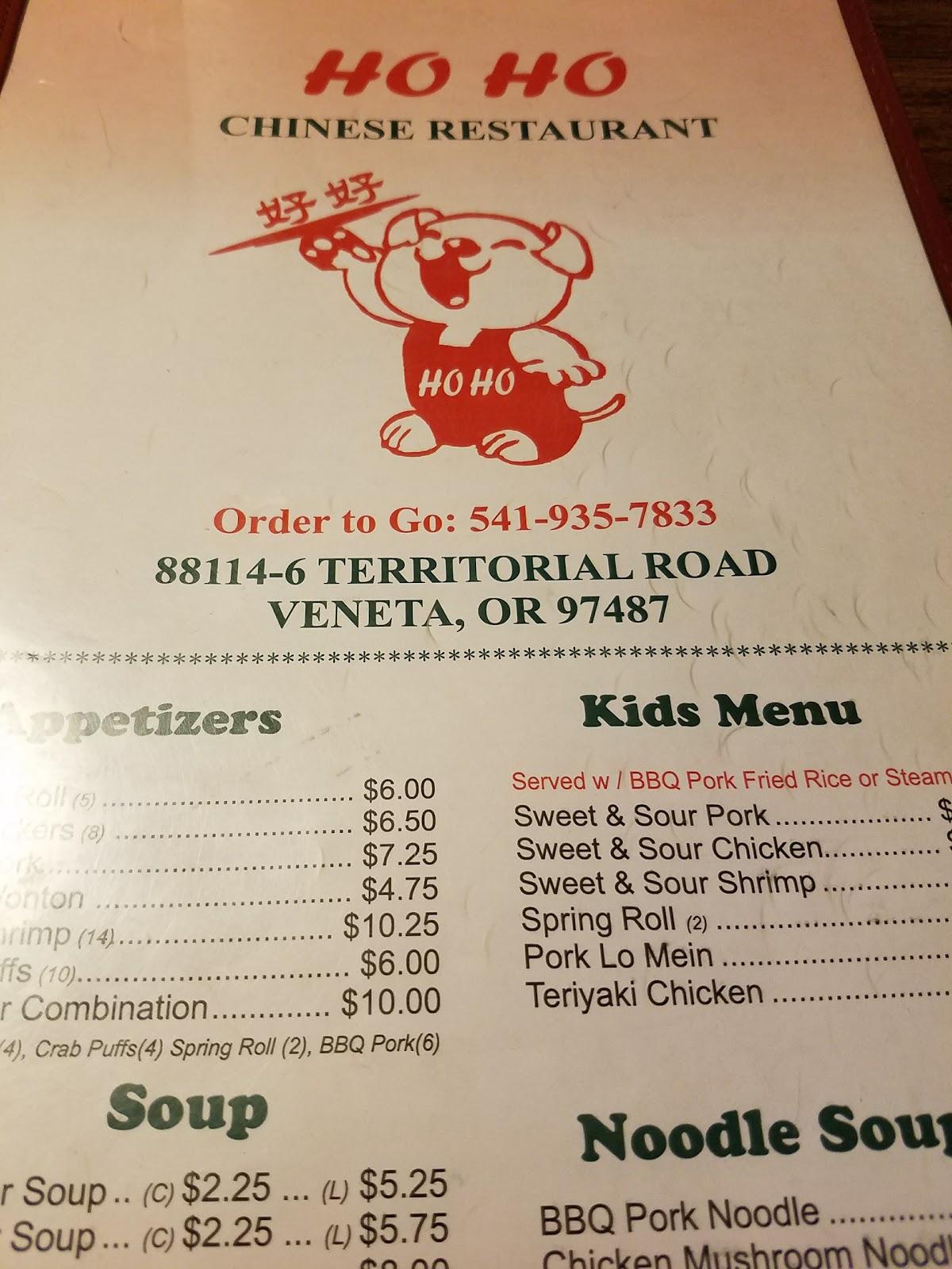 Carta De Ho Ho Chinese Restaurant Veneta