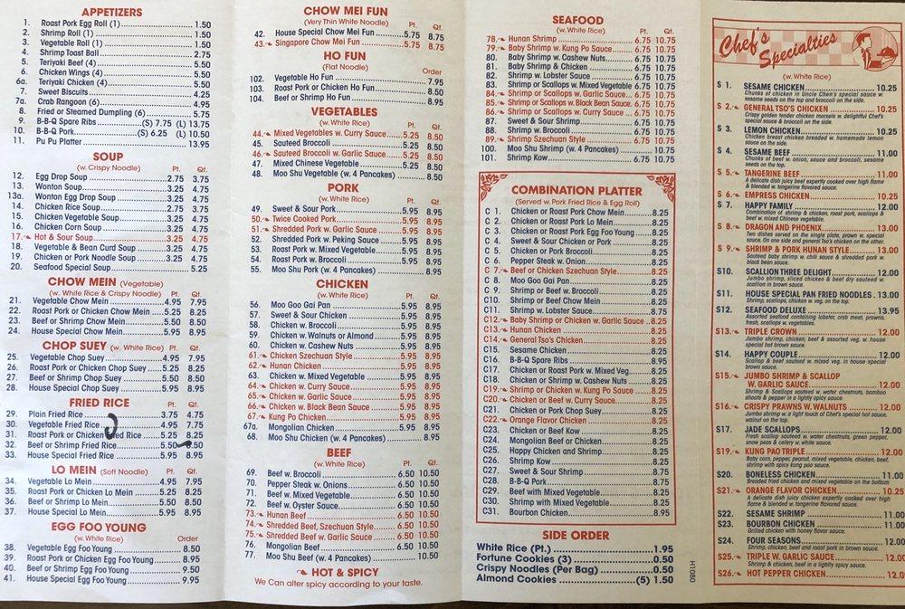 Menu at Uncle Chen's Hot Wok restaurant, Crown Point