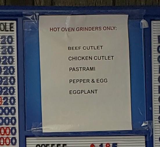 Menu at Franklin Giant Grinder Shop pizzeria, Hartford
