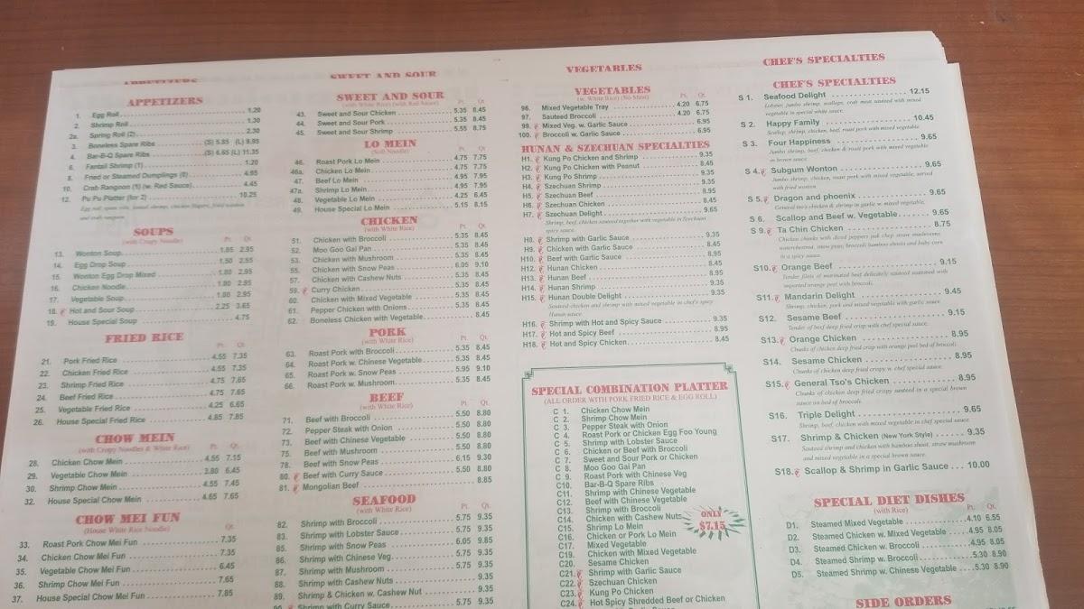 Menu at No. 1 Chinese Restaurant, Martinsville