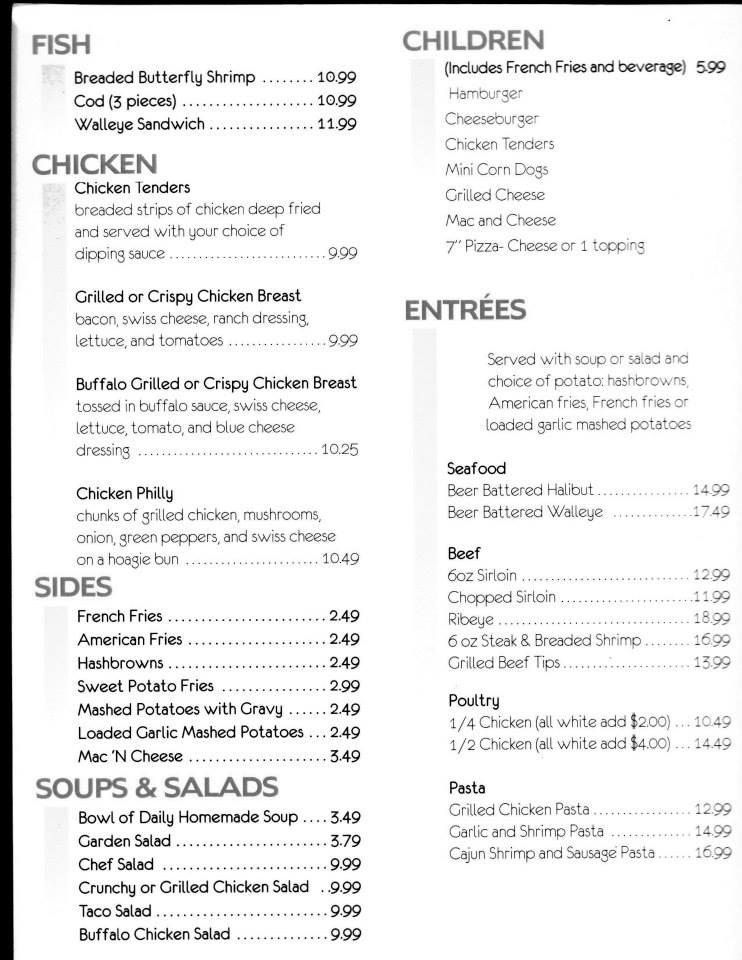 Menu at Shady's Restaurant & Lounge, Jamestown