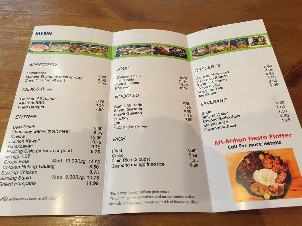 Menu at chicken ati atihan filipino grill restaurant niles