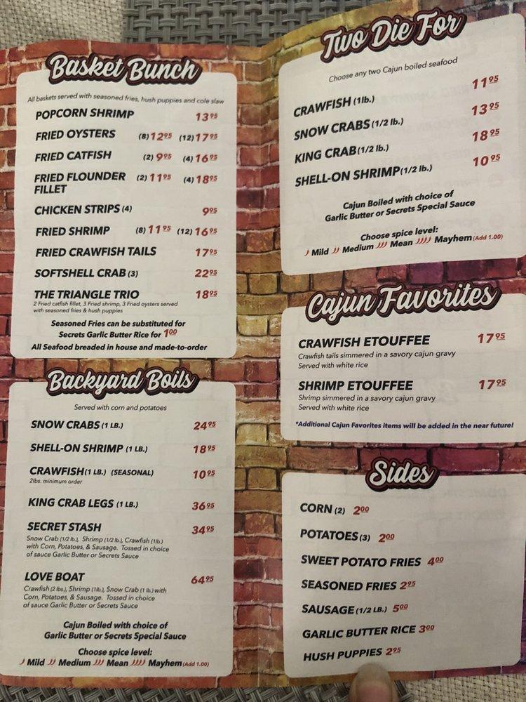 Menu at Secrets Cajun Kitchen restaurant, Raleigh