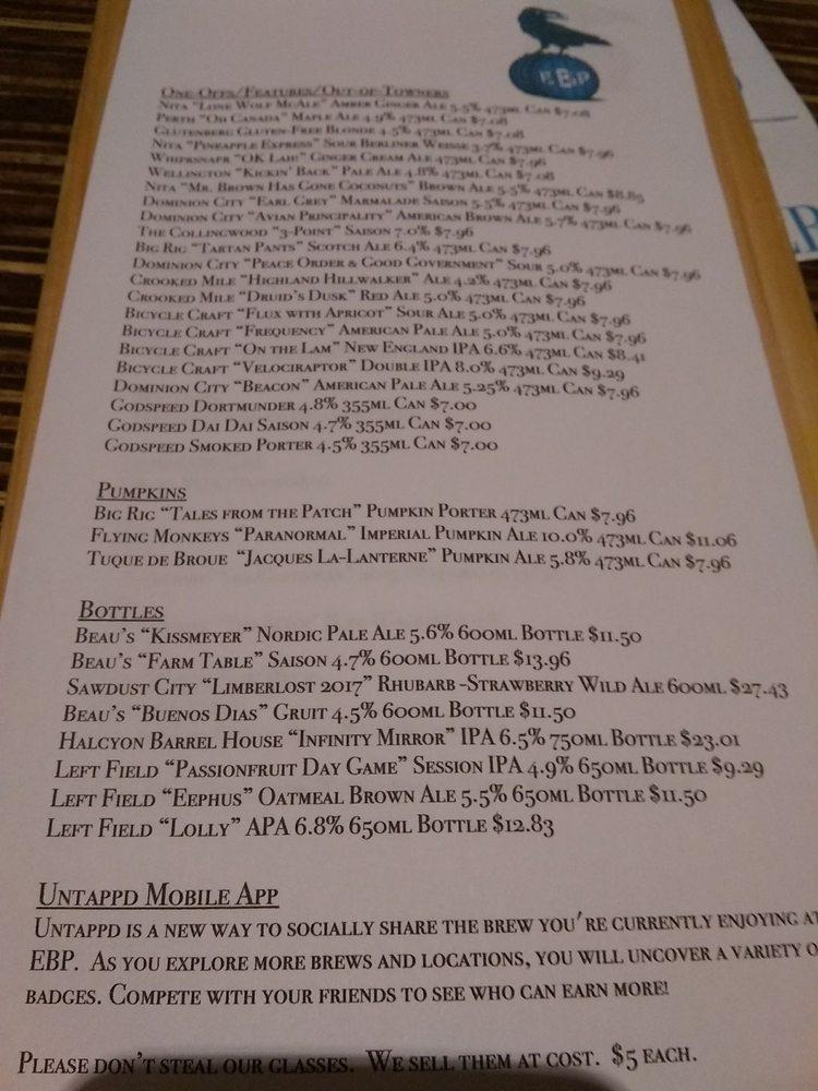 Menu at Elgin Beer Project pub & bar, Ottawa