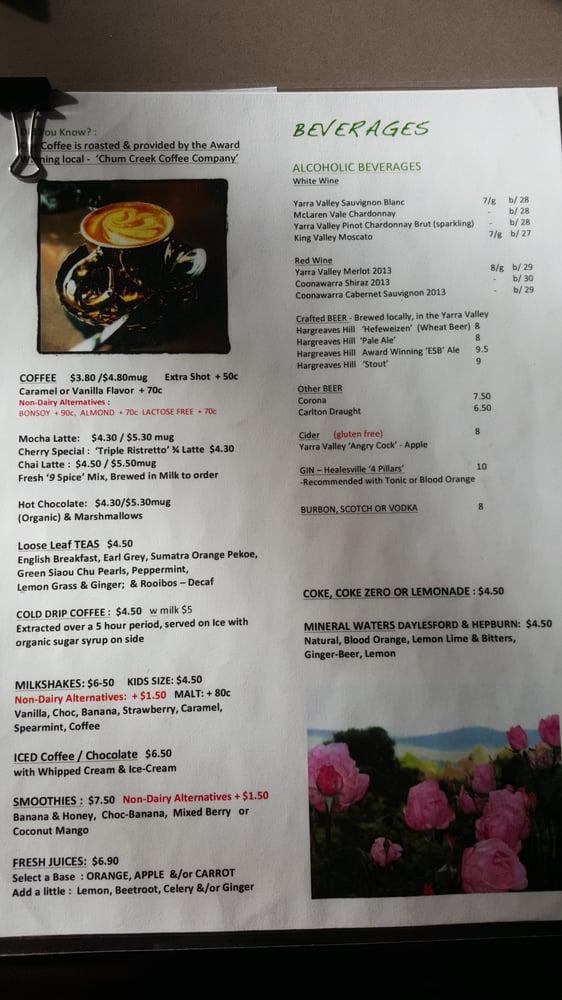 Menu at Cherry Tree Cafe, Healesville
