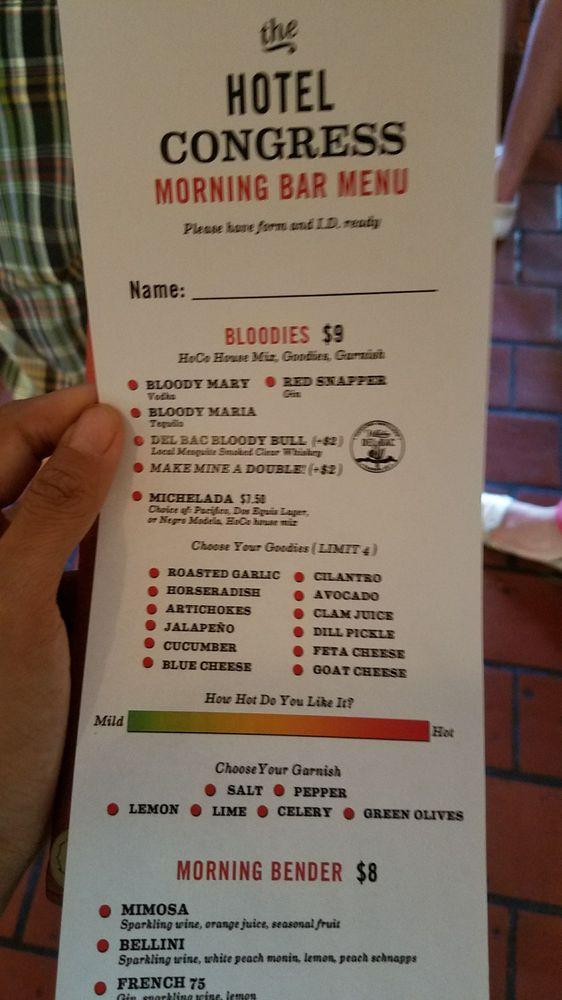 Menu at Cup Cafe, Tucson