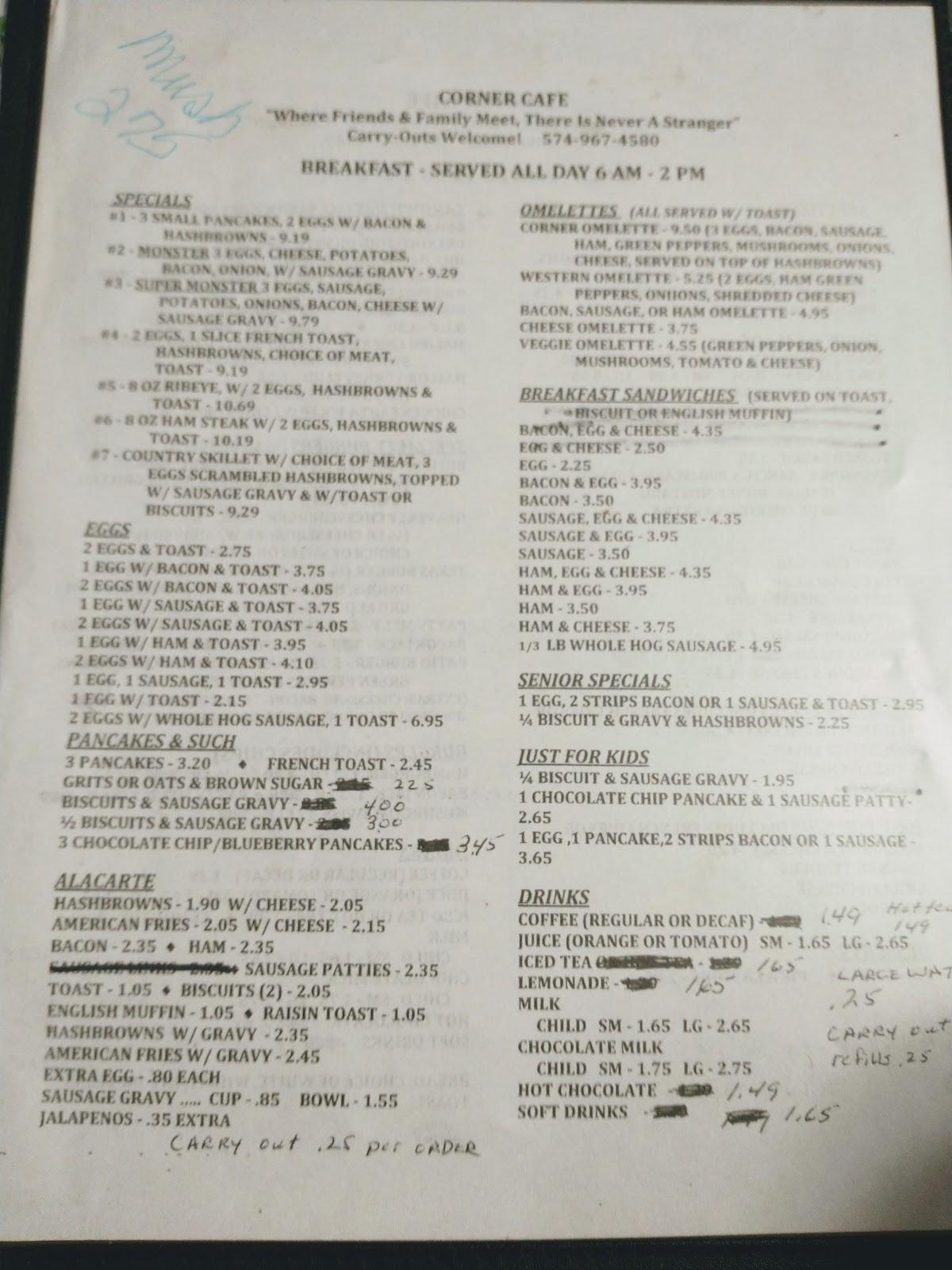 Menu at Corner Cafe, Flora