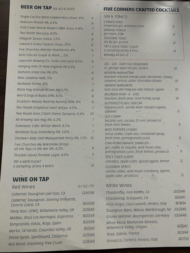 Menu at Five Corners Bistro & Craft Bar, Farmington