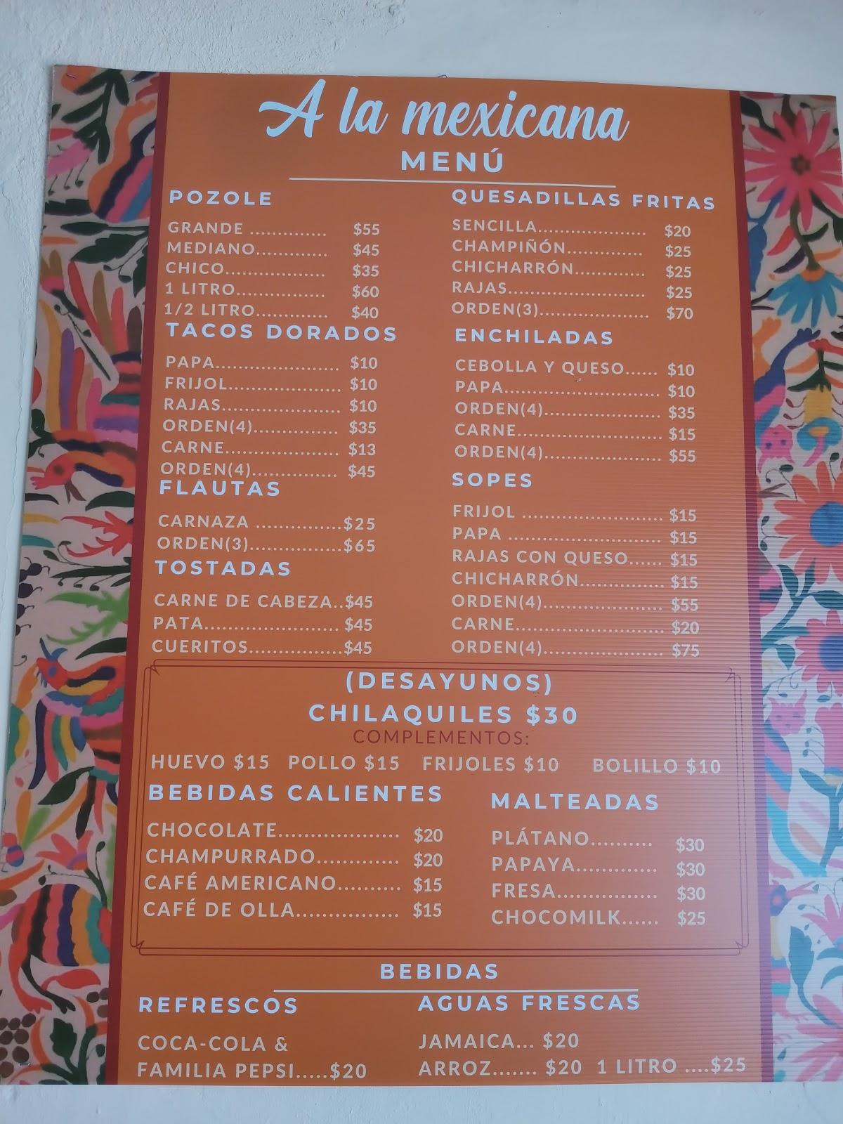 Menu At A LA MEXICANA Restaurant Guadalajara