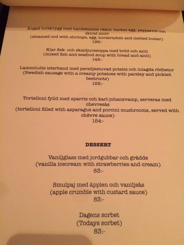 Menu at Stockholms Gästabud restaurant, Stockholm, Österlånggatan 7