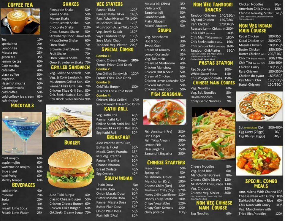 Menu at URBAN DHABA, Chandigarh, NEAR NORTH COUNTRY MALL