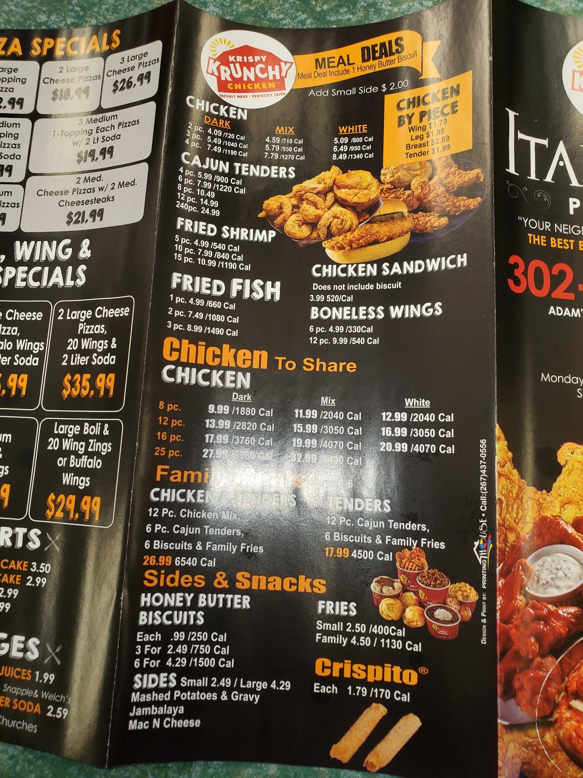 Menu at Italiano's pizza and wings, and fried chicken pizzeria