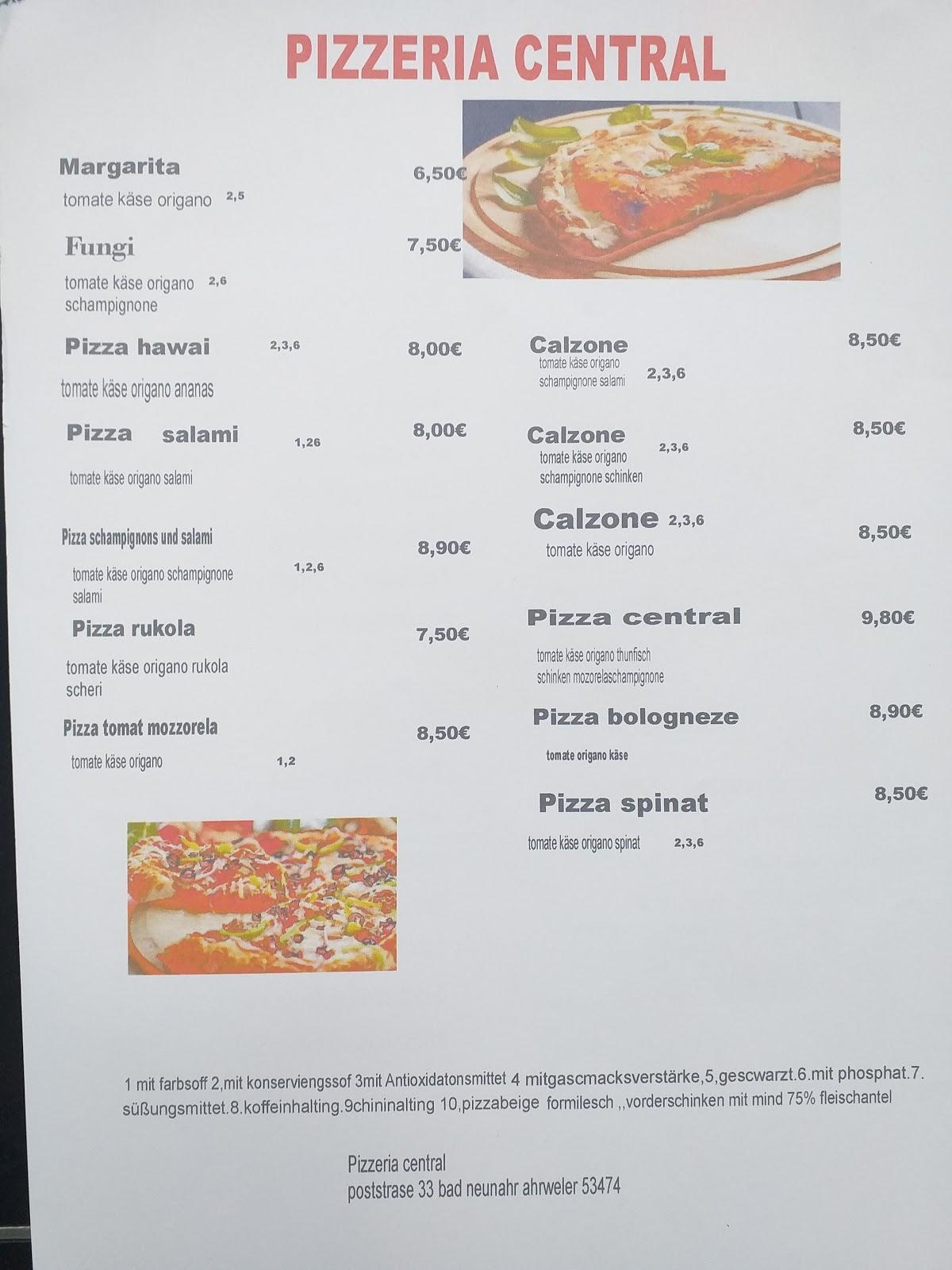 Speisekarte Von Gelateria Pizzeria Central Bad Neuenahr Ahrweiler