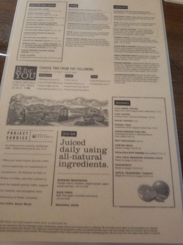 Menu at First Watch cafe, Bentonville