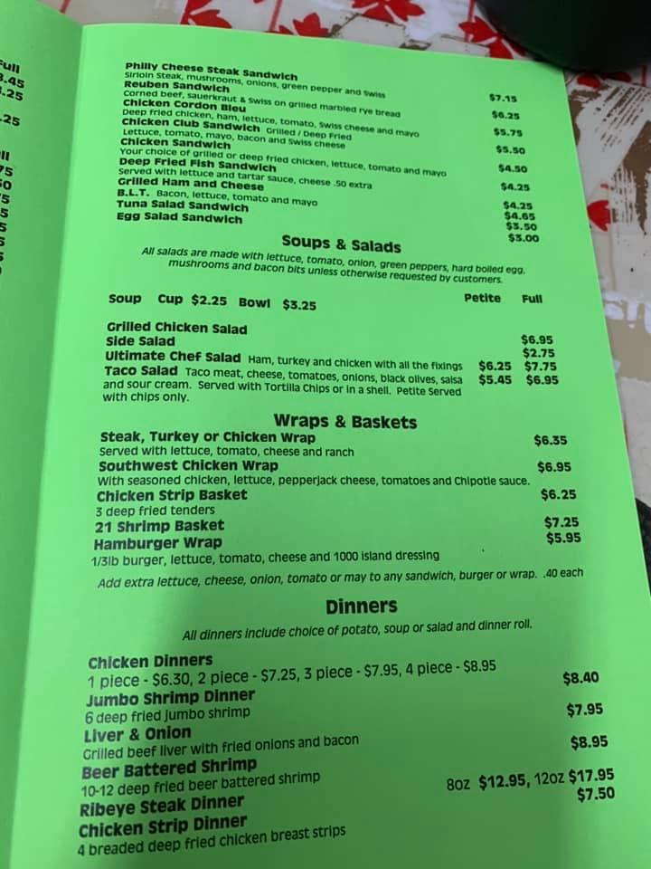 Menu at KOW KICKIN CAFE LLC, Greenwood