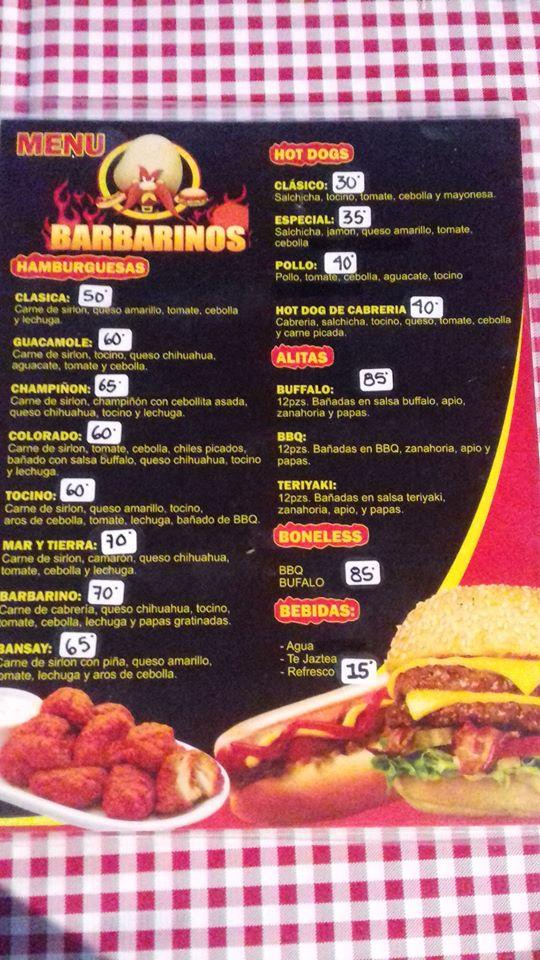 Menu at Barbarinos wings, Culiacán