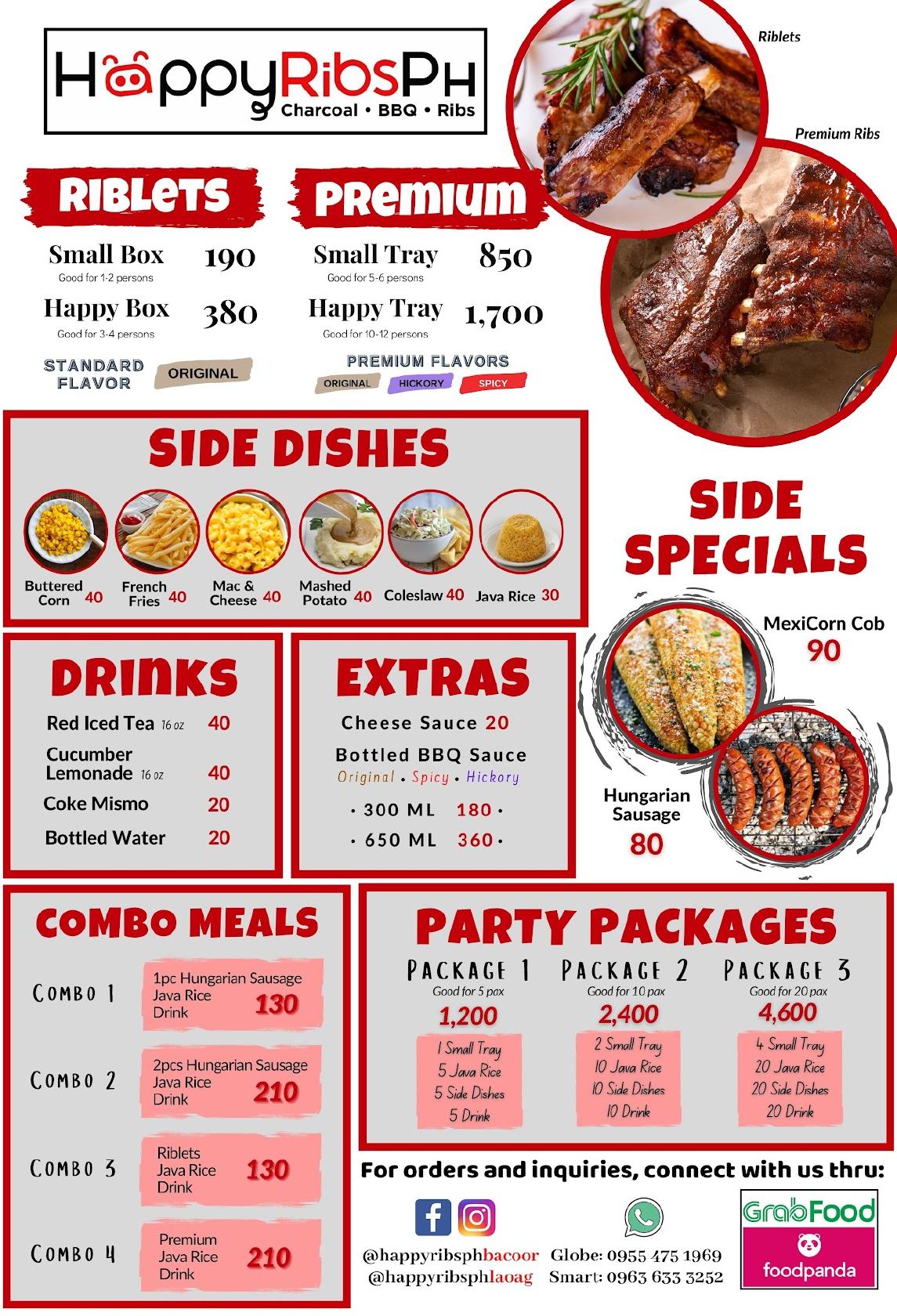 Menu at Happy Ribs PH Main restaurant, Bacoor