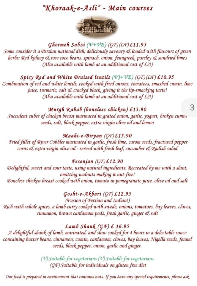 Menu at Old Hall Restaurant, Dorrington