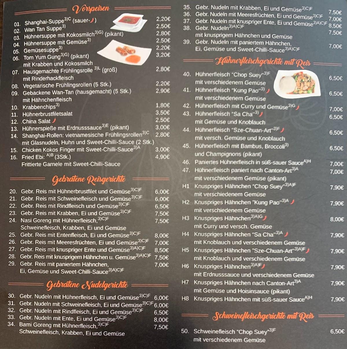 Menu at Shanghai restaurant, Landau