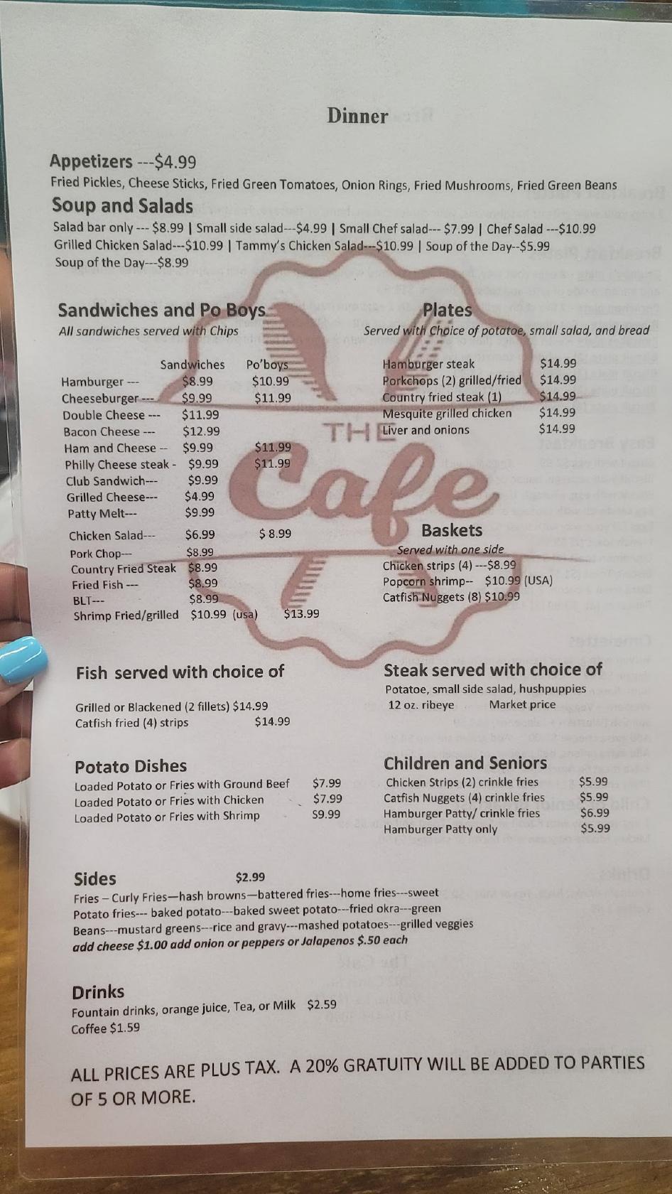 Menu at The Cafe, Vidalia