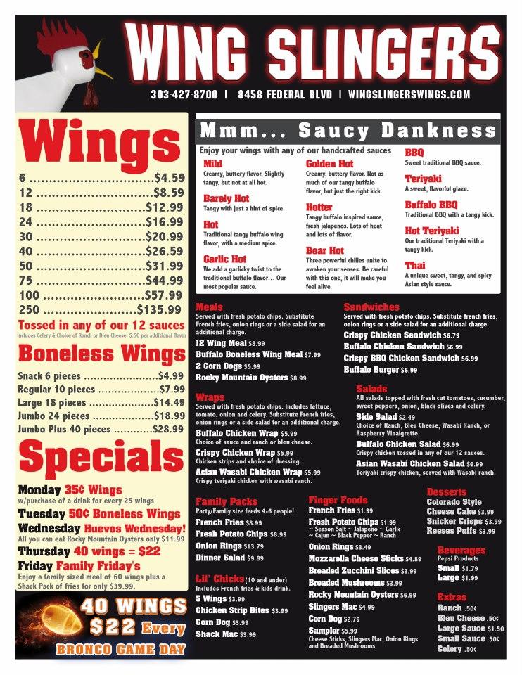 wing slingers menu