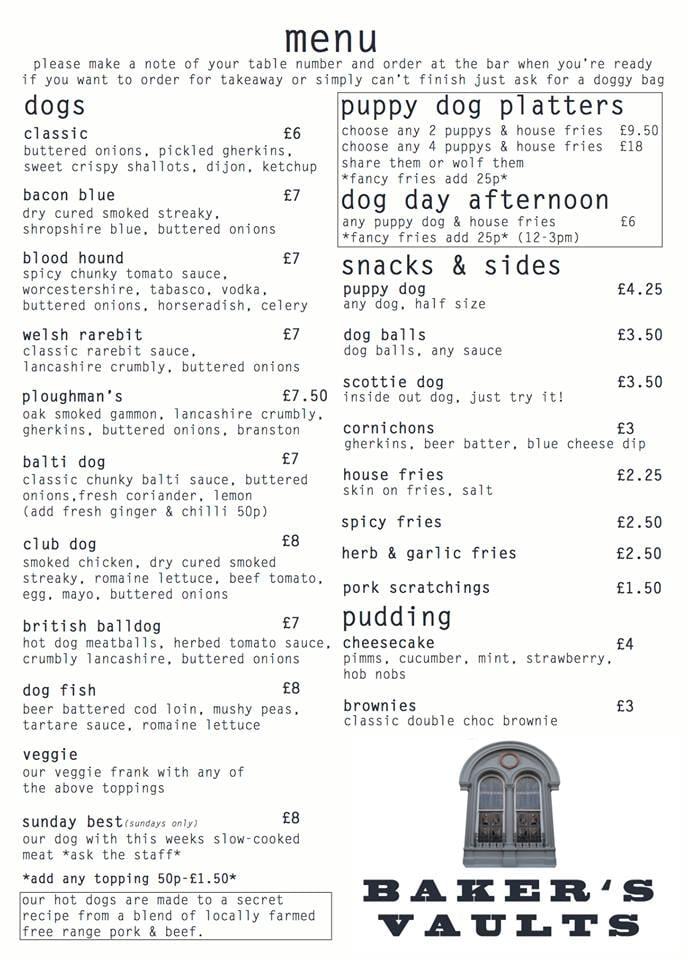 Menu at Bakers Vaults pub & bar, Stockport