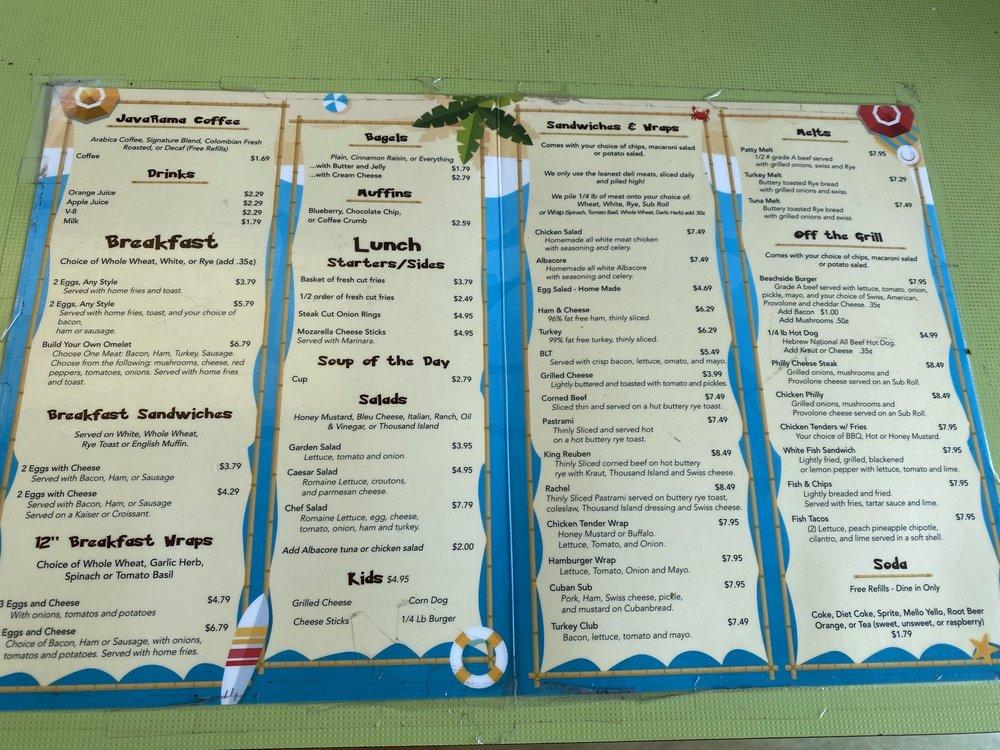 Menu at Beachside Grill & Deli restaurant, Cocoa Beach