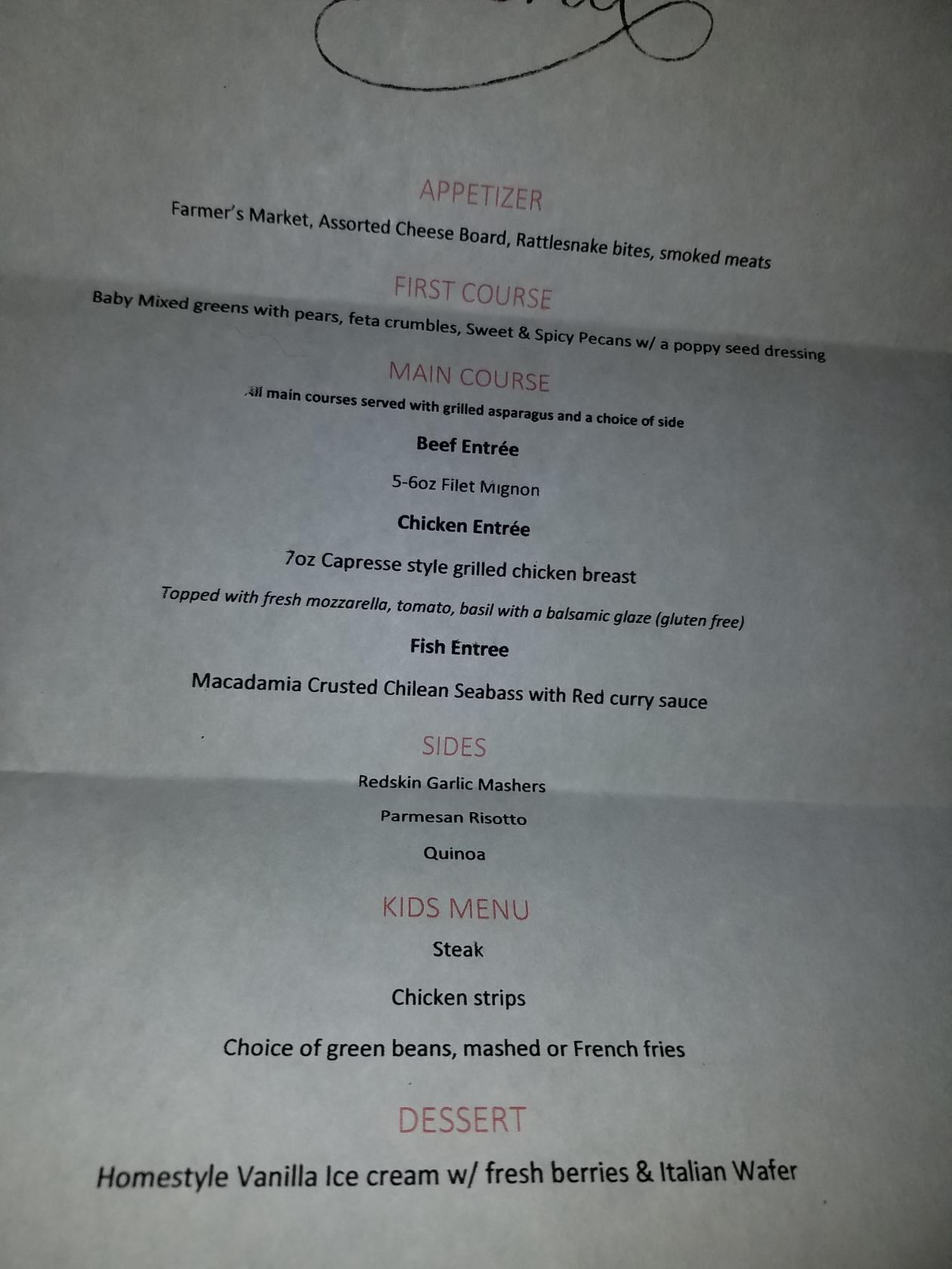 Menu at The Bucking Horse Grill steakhouse, Torrington