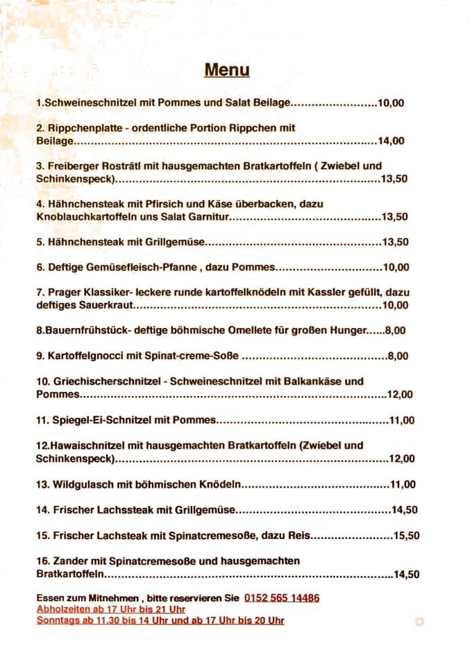 Speisekarte Von Restaurant Goldenes Prag Freiberg