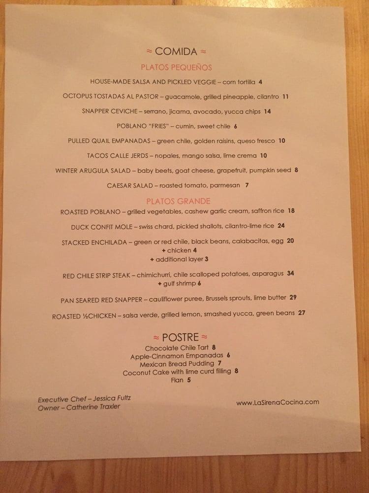 Menu at La Sirena pub & bar, Lubbock